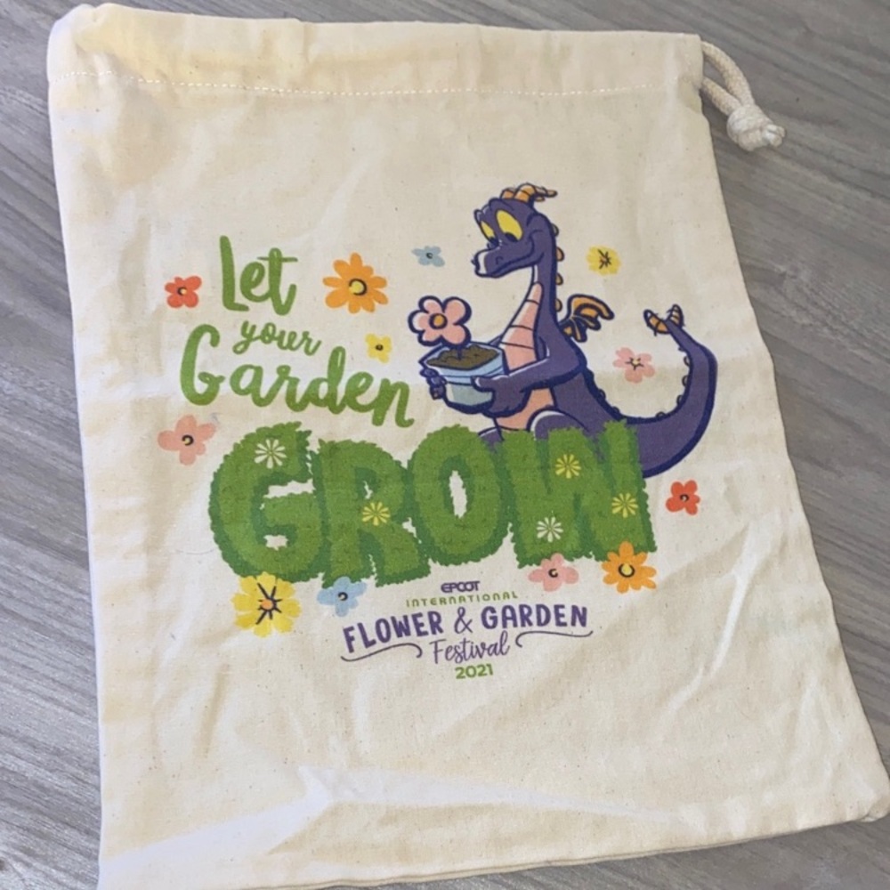 Disney Epcot Flower & Garden Festival Let Your GardenGrow Drawstring Bag - Cream